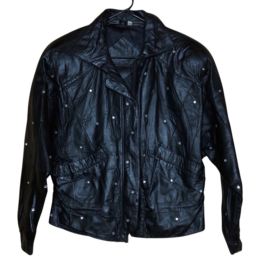 Leather Rhinestones Drawstring Small Shoulder Pad… - image 1